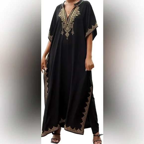 chinese dress ladies Aeris Maxi Kaftan Dress – Black – mockniwear main image 0